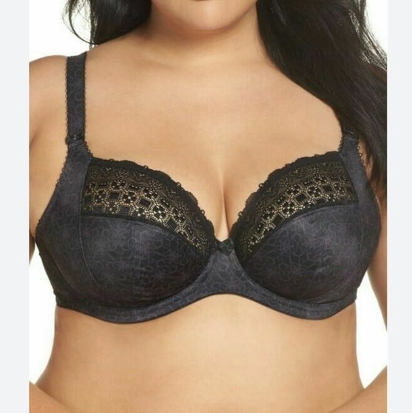 Elomi 44D Black Lace Plunge Underwire Bra - Picture 1 of 6
